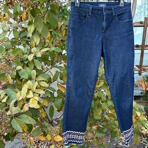 NYDJ size 4 Sheri slim embroidered distressed lift tuck tech jeans